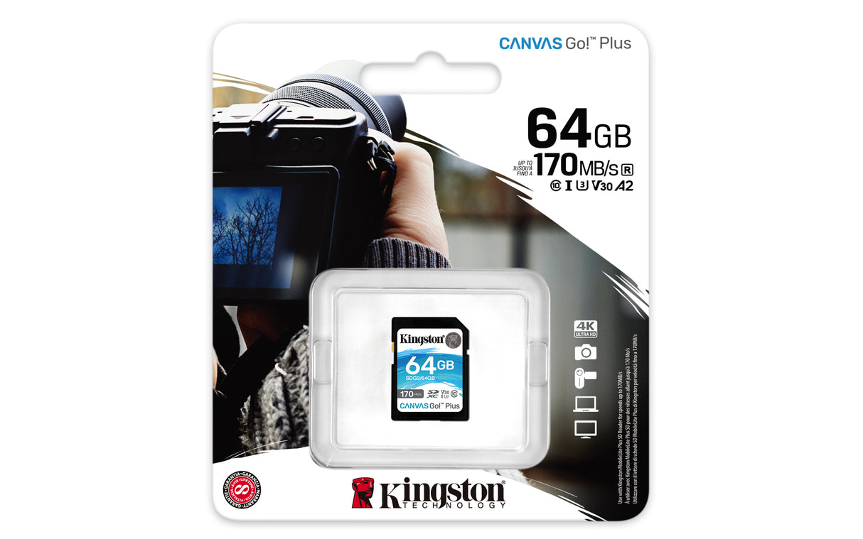 Kingston Technology Canvas Go! Plus 64 GB SDXC Canvas Go Plus 170R C10 UHS-I U3 V30
