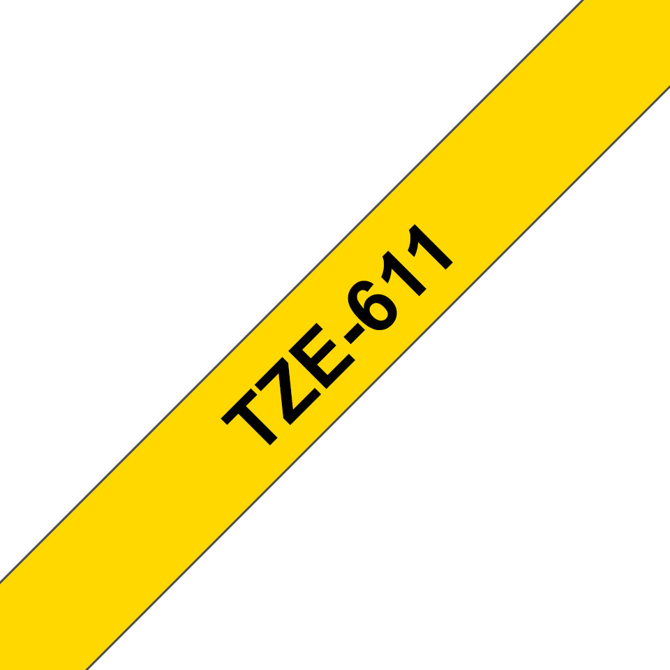 Brother TZE-611 etiketbånd Sort på gul