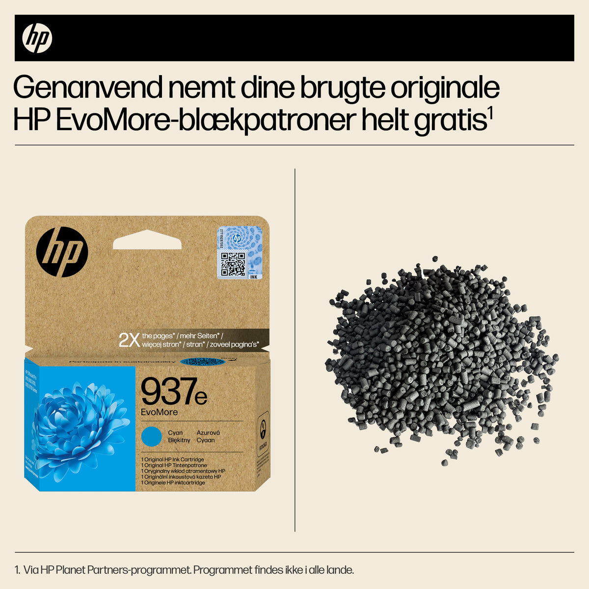 HP 937e EvoMore Cyan 1650 sider Blæk