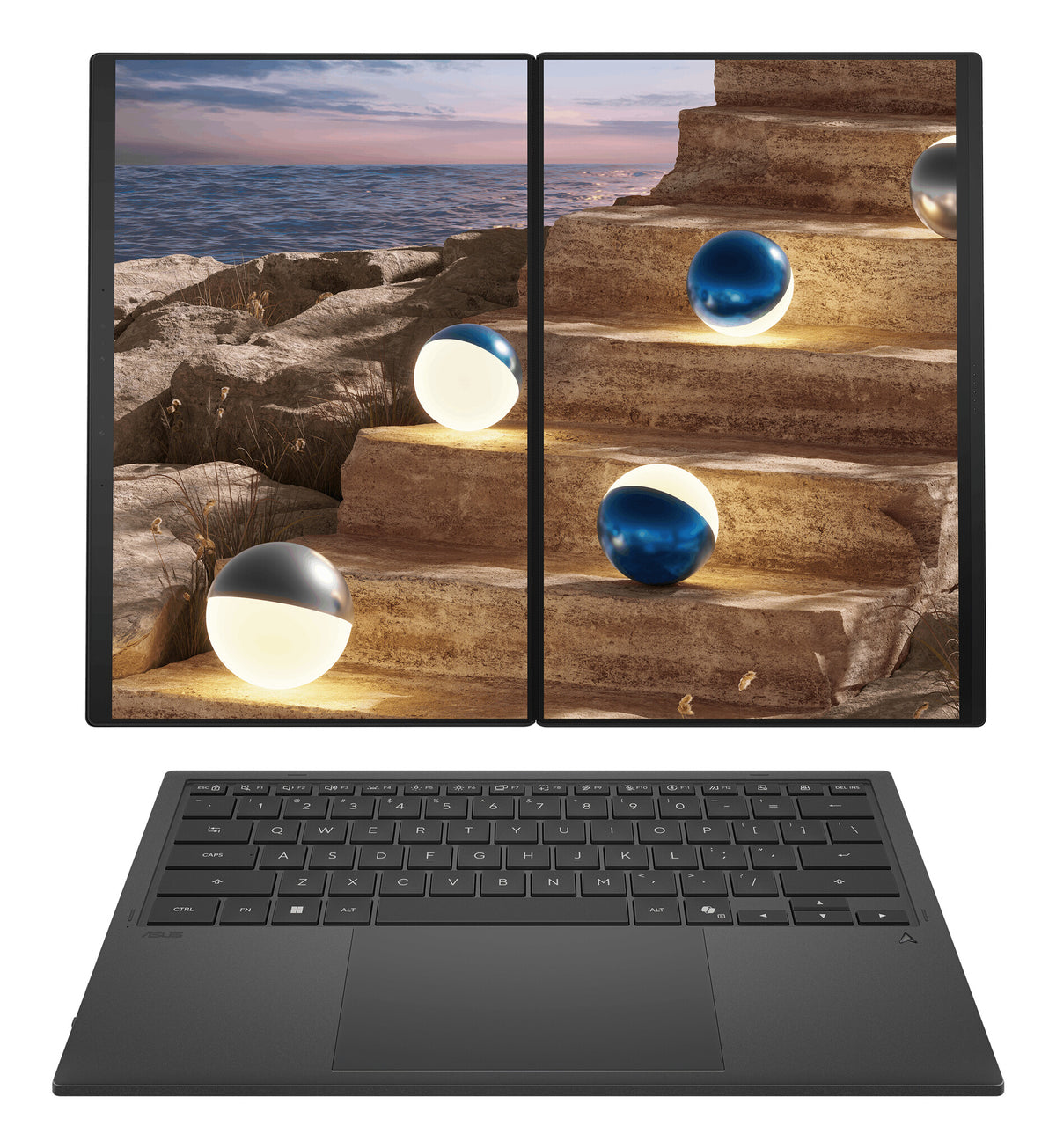 Asus Zenbook Duo UX8407AA-SN094X | Moher Gray | 14 " | OLED | Touchscreen | 2.8K | 2880 x 1800 pixels | Anti-Reflective | Intel Core Ultra 9 | 378H | 32 GB | LPDDR5X | Solid-state drive capacity 2000 GB | Intel Arc Graphics | Windows 11 Hom