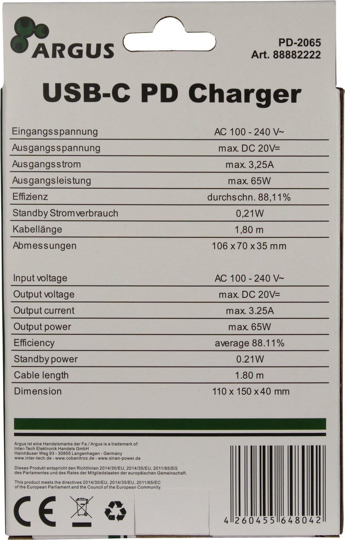 Inter-Tech PD-2065 Adapter 5 / 9 / 12 / 15 / 20V