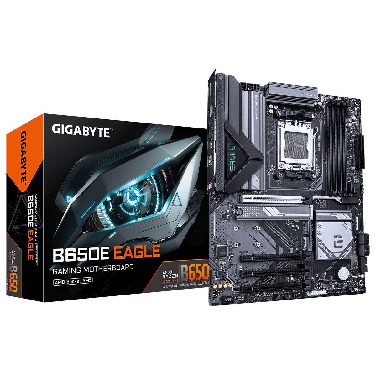 GIGABYTE B650E EAGLE Motherboard - AMD Ryzen 9000 Series CPUs, 8+2+2 Phases VRM, up to 8200MHz DDR5 (OC), 1xPCIe 5.0 + 2xPCIe 4.0 M.2, 2.5GbE LAN, USB 3.2 Gen 2