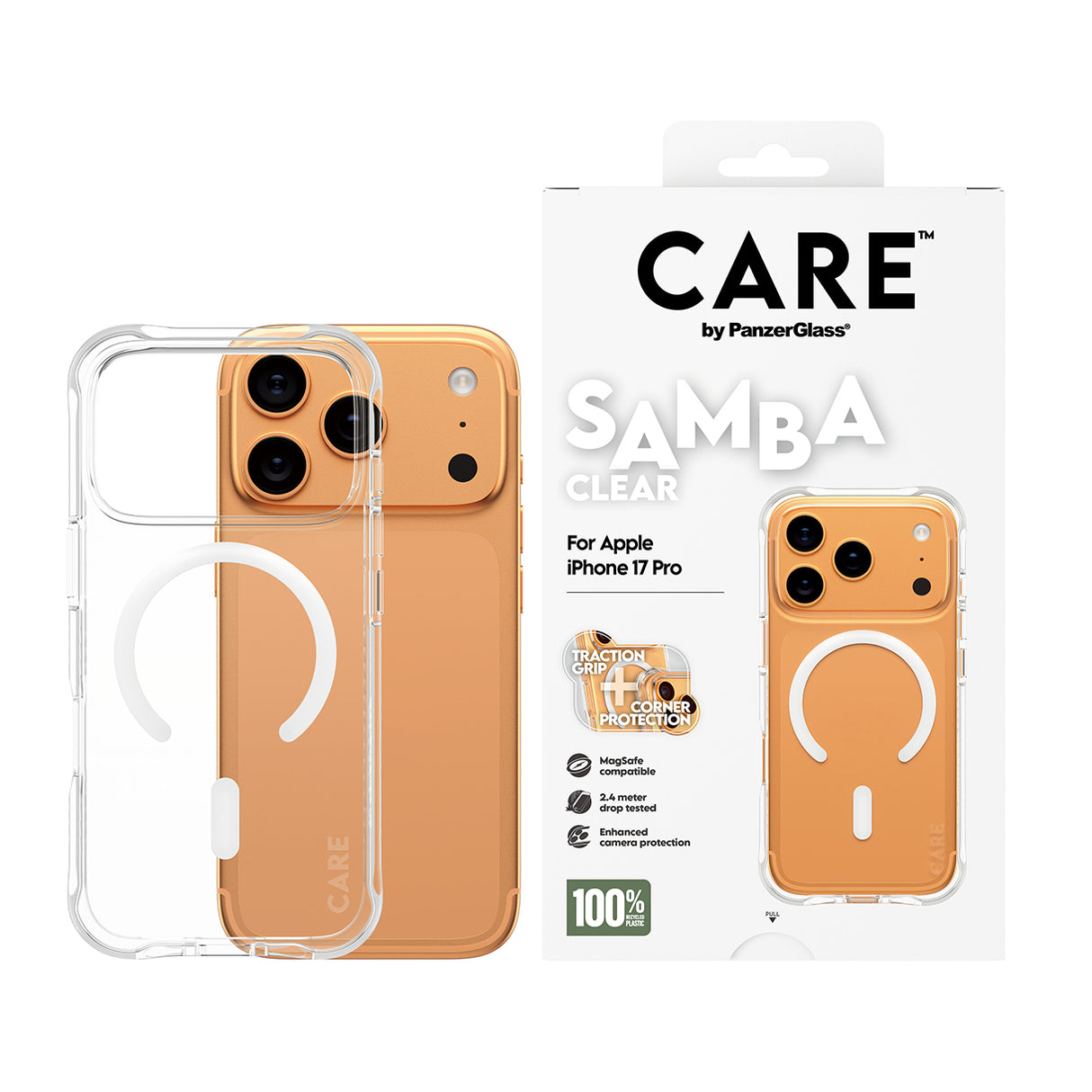 PanzerGlass CARE by ® Fashionable Case Samba Transparent m. Hvid MagSafe iPhone 17 Pro