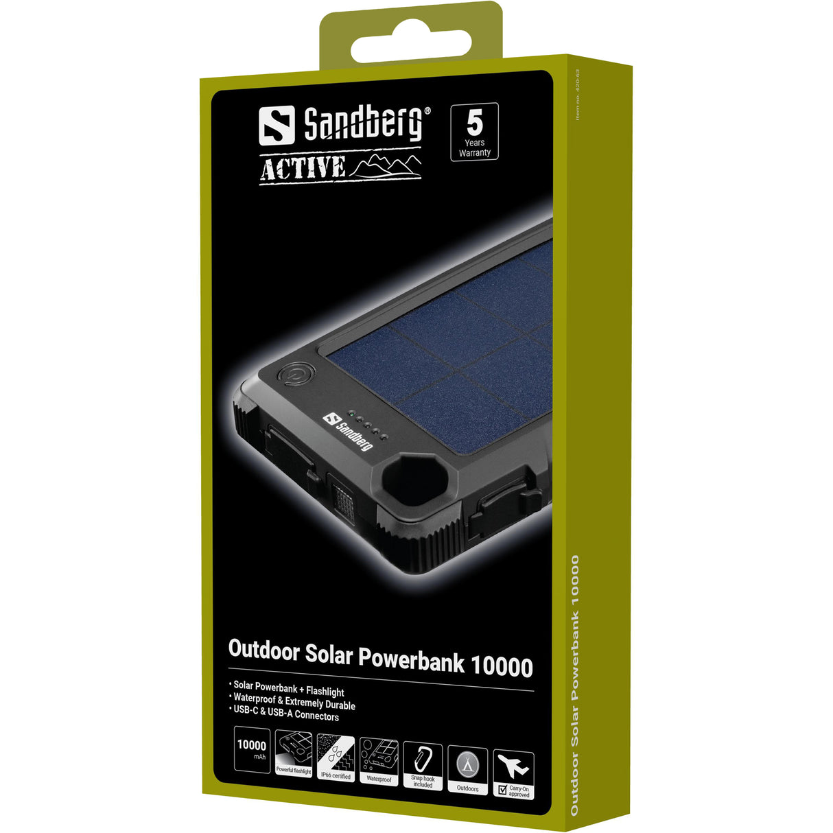 10.000 mAh Outdoor Solar PowerBank, Black