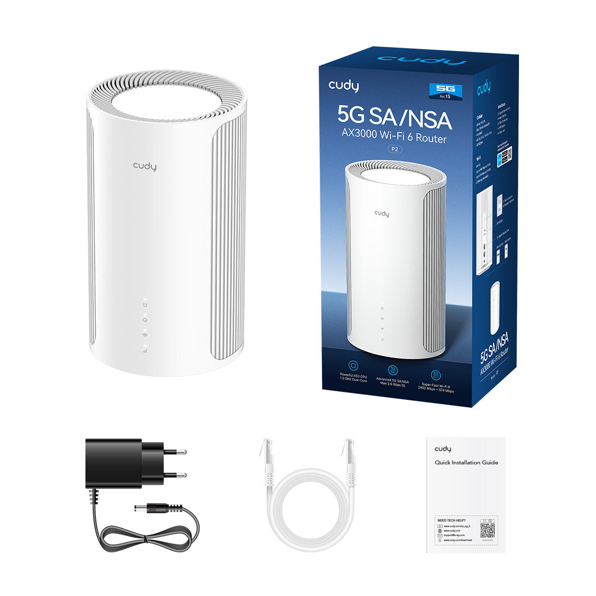 Cudy P2 trådløs router 2.5 Gigabit Ethernet Dual-band (2,4 GHz / 5 GHz) 5G Hvid