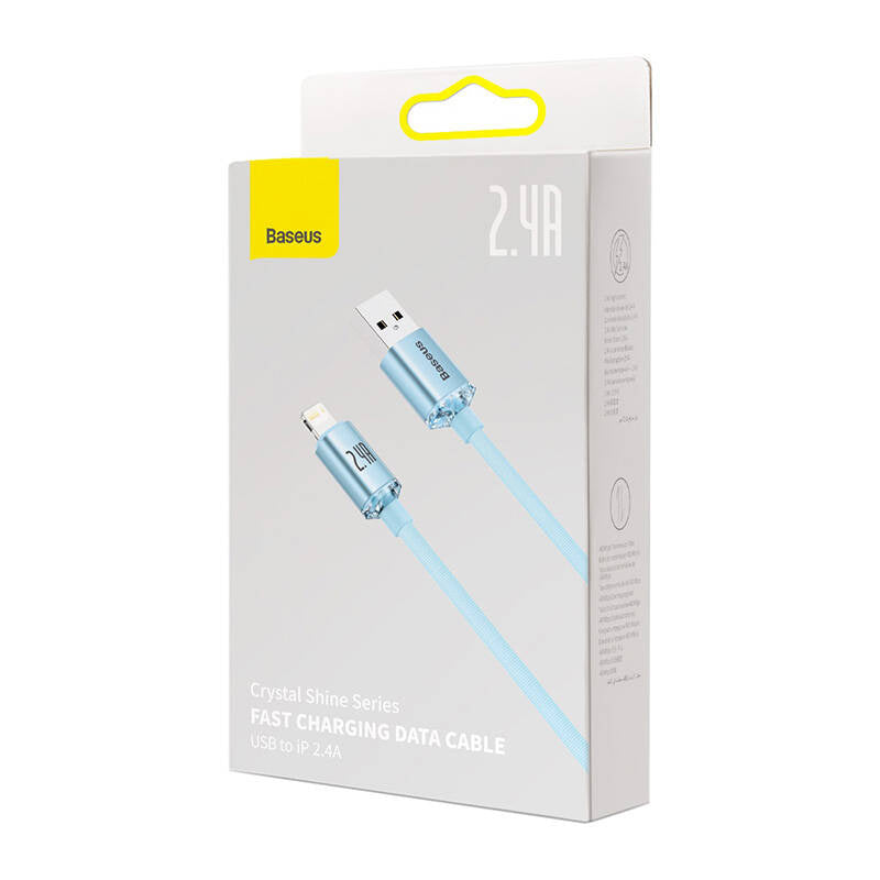 USB-kabel til iP Baseus Crystal Shine, 2.4A, 2m (niebieski)