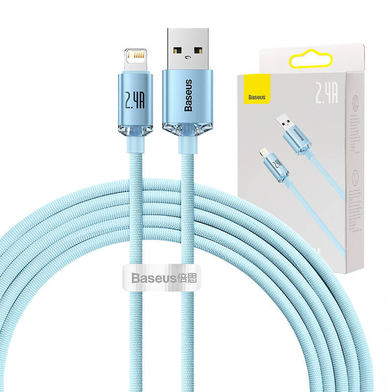 USB-kabel til iP Baseus Crystal Shine, 2.4A, 2m (niebieski)