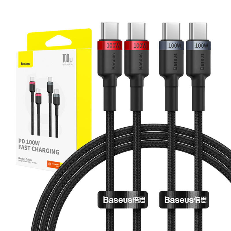 Cable Baseus Cafule USB-C til USB-C 100W,1m, 2psc (rød sort, grå sort)