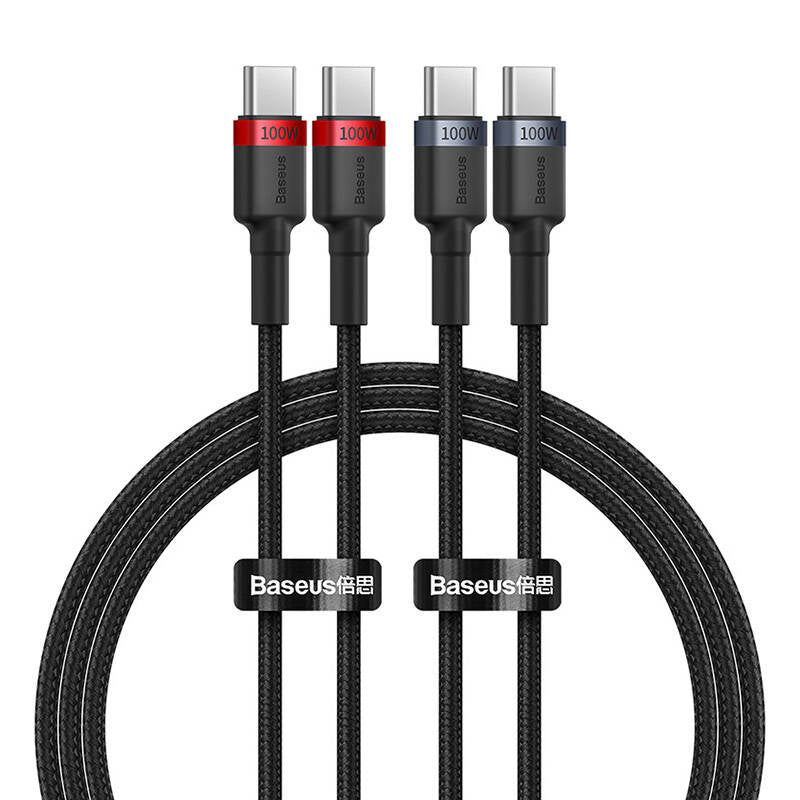 Cable Baseus Cafule USB-C til USB-C 100W,1m, 2psc (rød sort, grå sort)