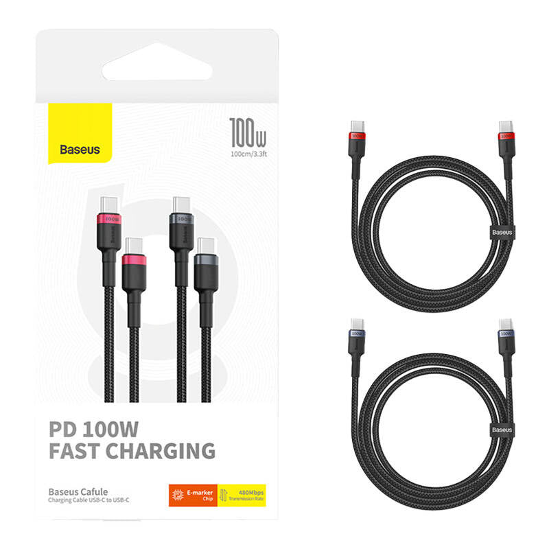 Cable Baseus Cafule USB-C til USB-C 100W,1m, 2psc (rød sort, grå sort)