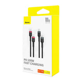 Cable Baseus Cafule USB-C til USB-C 100W,1m, 2psc (rød sort, grå sort)