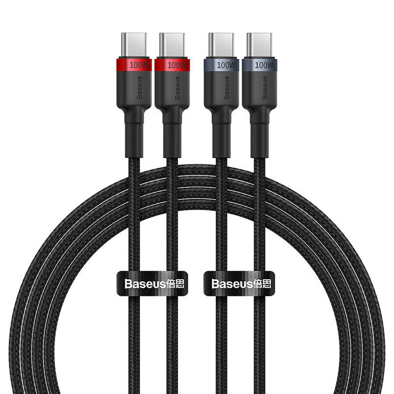 Cable Baseus Cafule USB-C til USB-C 100W,2m, 2psc (rød sort, grå sort)
