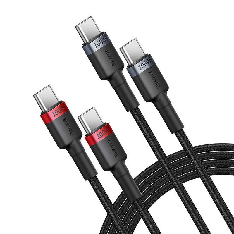 Cable Baseus Cafule USB-C til USB-C 100W,2m, 2psc (rød sort, grå sort)