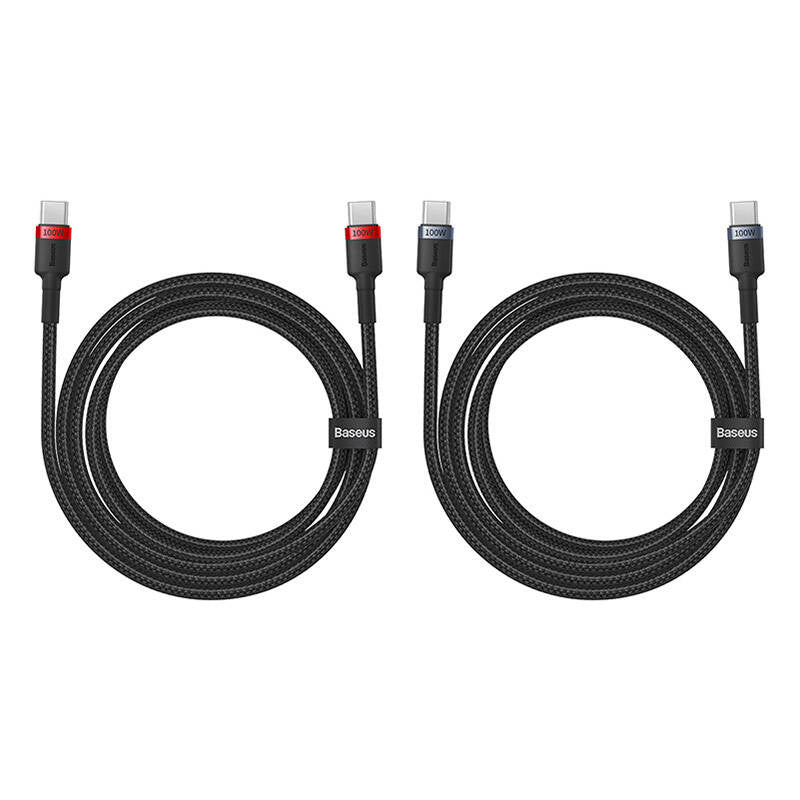 Cable Baseus Cafule USB-C til USB-C 100W,2m, 2psc (rød sort, grå sort)