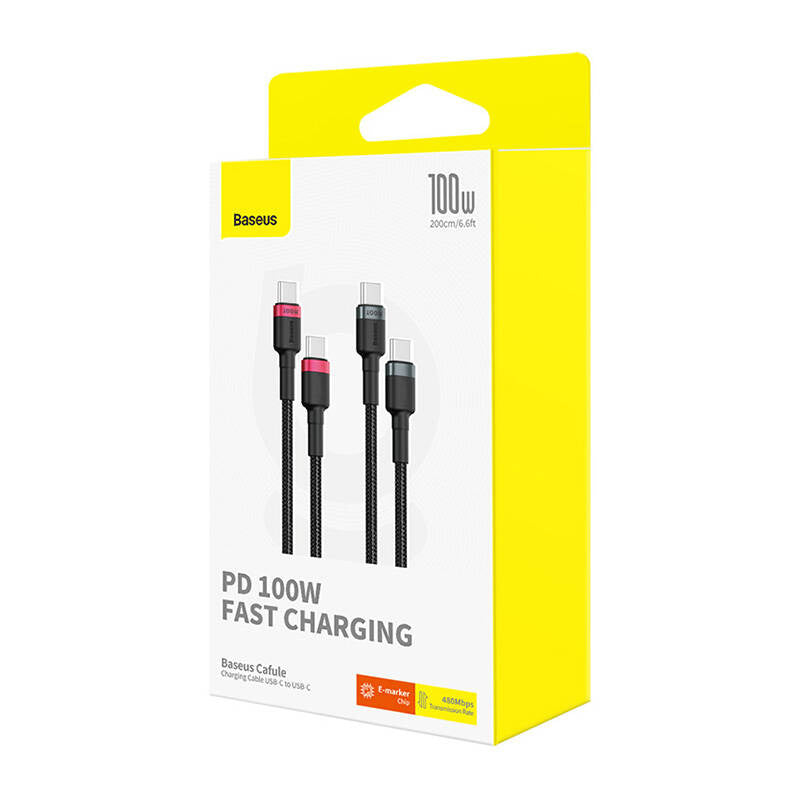 Cable Baseus Cafule USB-C til USB-C 100W,2m, 2psc (rød sort, grå sort)