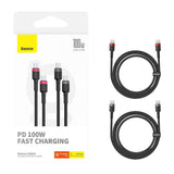 Cable Baseus Cafule USB-C til USB-C 100W,2m, 2psc (rød sort, grå sort)