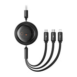 Hurtig opladningskabel 3in1 Baseus Free2Draw, USB til mikro USB+USB-C+Lightning, 3,5 A, 1,1 m (sort)