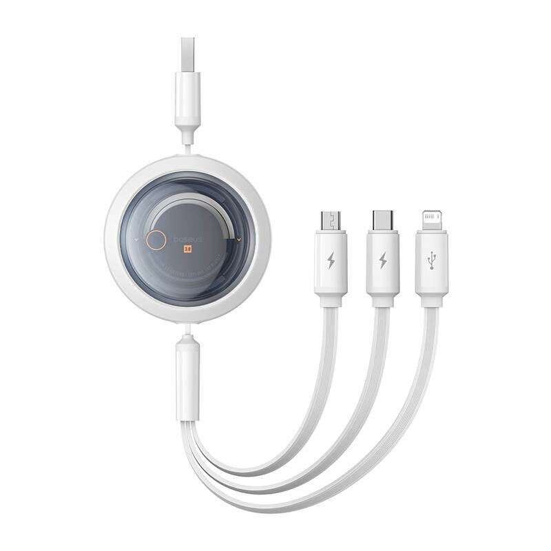Hurtig opladningskabel 3in1 Baseus Free2Draw, USB til mikro USB+USB-C+Lightning, 3,5 A, 1,1 m (hvid)