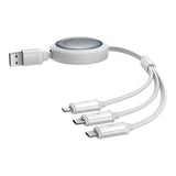 Hurtig opladningskabel 3in1 Baseus Free2Draw, USB til mikro USB+USB-C+Lightning, 3,5 A, 1,1 m (hvid)