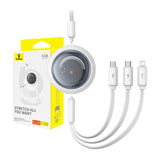 Hurtig opladningskabel 3in1 Baseus Free2Draw, USB til mikro USB+USB-C+Lightning, 3,5 A, 1,1 m (hvid)
