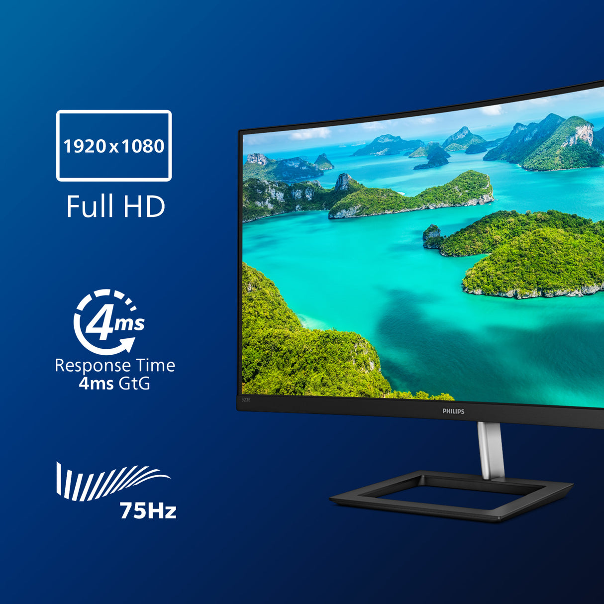 Philips E Line 322E1C/00 LED display 80 cm (31.5") 1920 x 1080 pixel Fuld HD LCD Sort