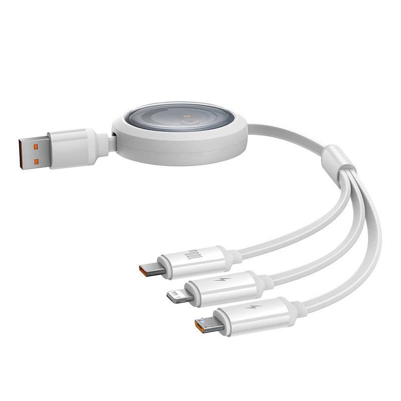 3-i-1 Baseus Free2Draw USB til M+L+C 100W kabel, 1,1 m (hvid)
