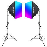 Kit Neewer NK800 to softboxes + pærer RGB 24W 2700-6500K + stativ + barndoors