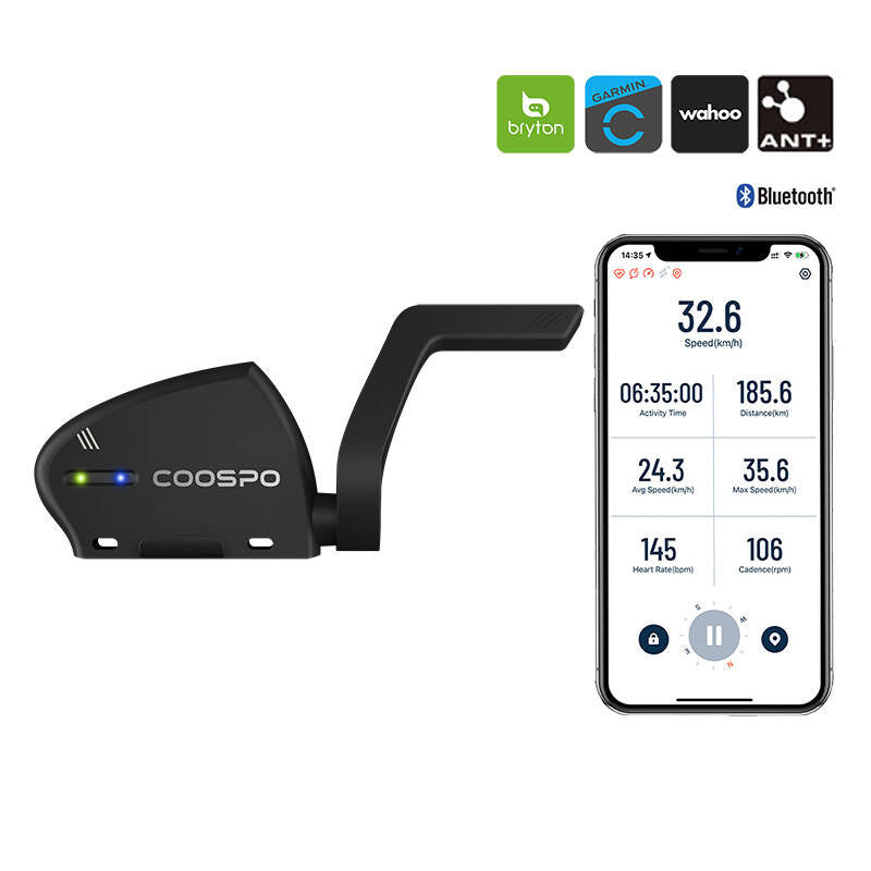 Hastigheds- og kadenssensor Coospo BK805 kompatibel med Wahooo, Garmin, Bryton osv.
