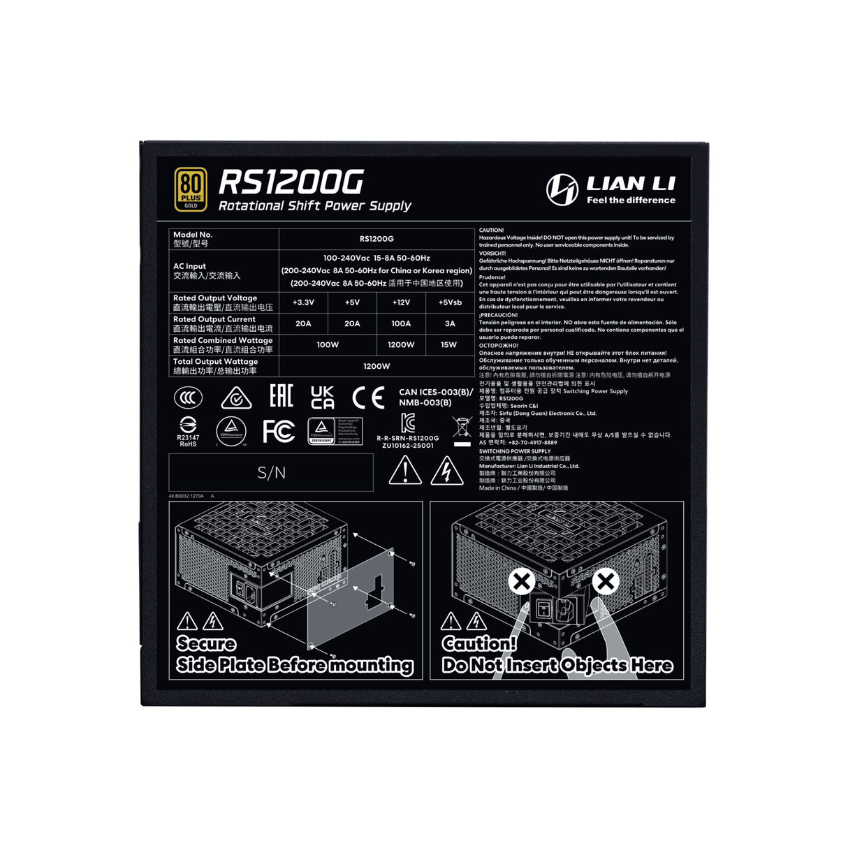 Lian Li RS1200G enhed til strømforsyning 1200 W 20+4 pin ATX ATX Sort