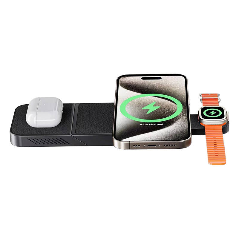 Trådløs oplader, INVZI, MGF7B, 3in1, 15W (sort)