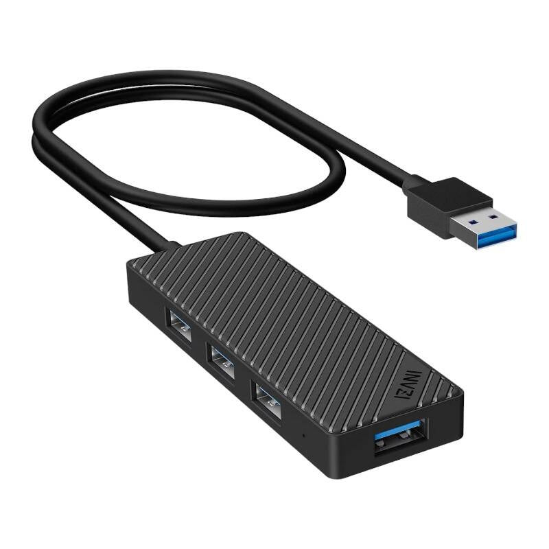 Adapter Hub 4 i 1, INVZI, MH04, 4x USB 3.0 (sort)