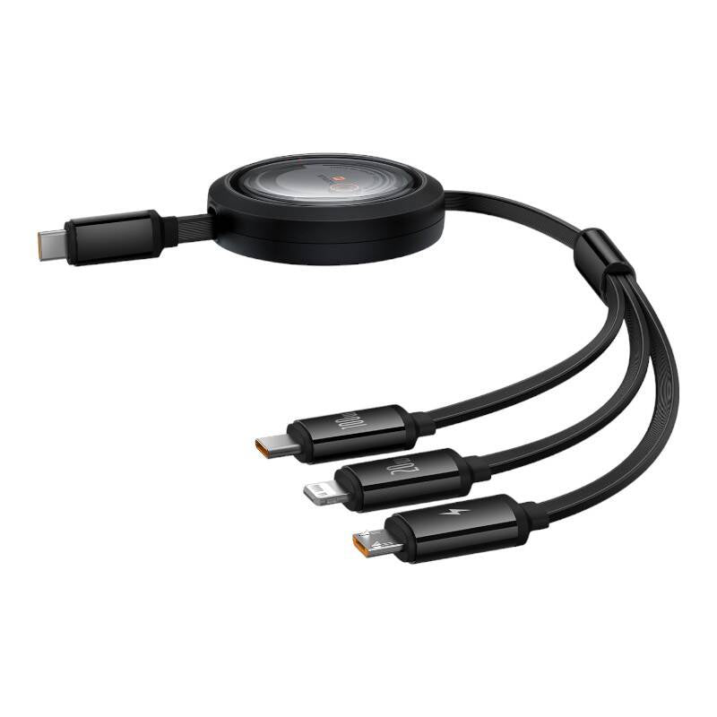 Hurtig opladningskabel 3in1 Baseus Free2Draw USB-C til USB-C/Lightning/Micro 100W, 1,1m (sort)