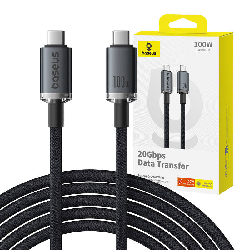 Hurtig opladningskabel Baseus Crystal Shine USB-C til USB-C 100W, 1,5m, 20Gb (sort)