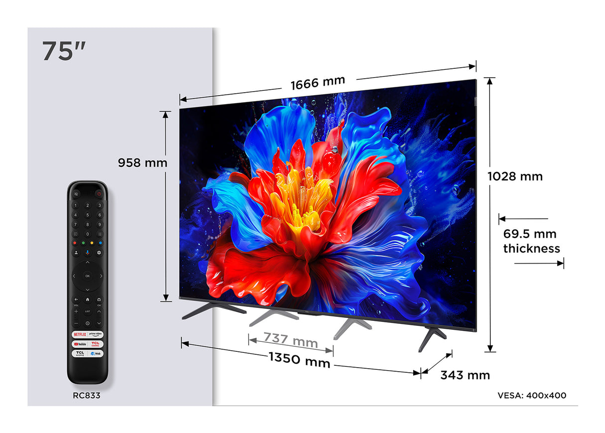 TCL 75P8K QLED 4K Google TV
