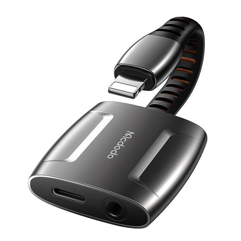 Lightning til Lightning + AUX 3,5 mm mini jack adapter, Mcdodo CA-6340 (sort)