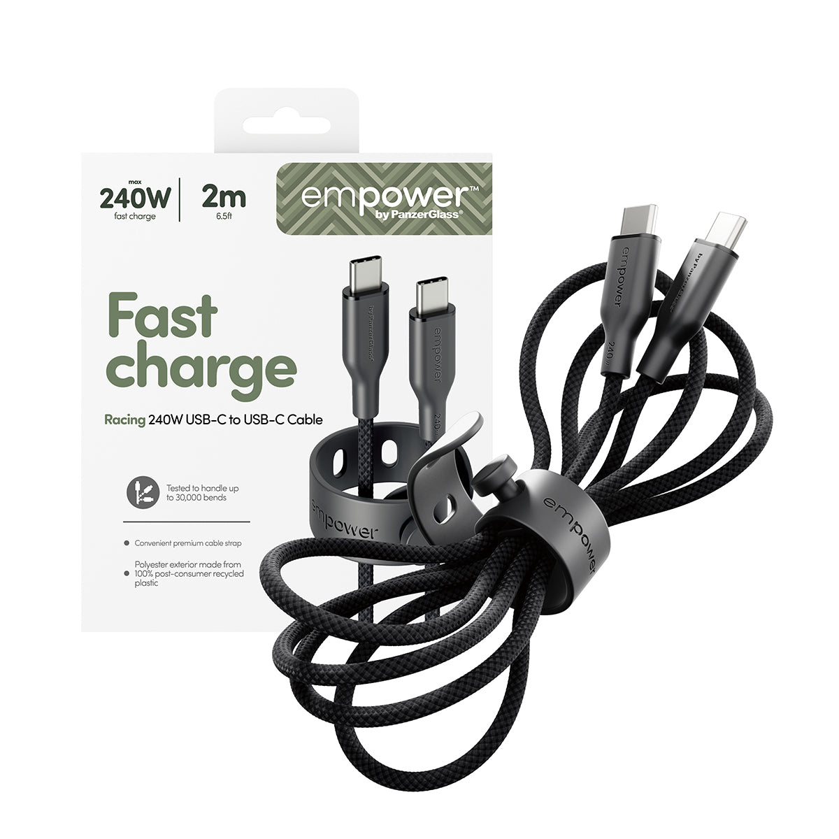 PanzerGlass empower by ® Racing 240W USB-C to USB-C Kabel | USB 2.0 | 2M | Space Black