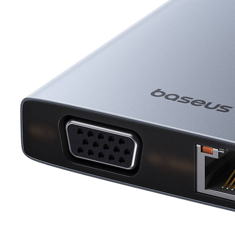 13 Hubin1 Baseus PortalJoy USB-C til HDMI+DP+VGA+C+USB+PD+RJ45+SD/TF+3.5mm (grå)
