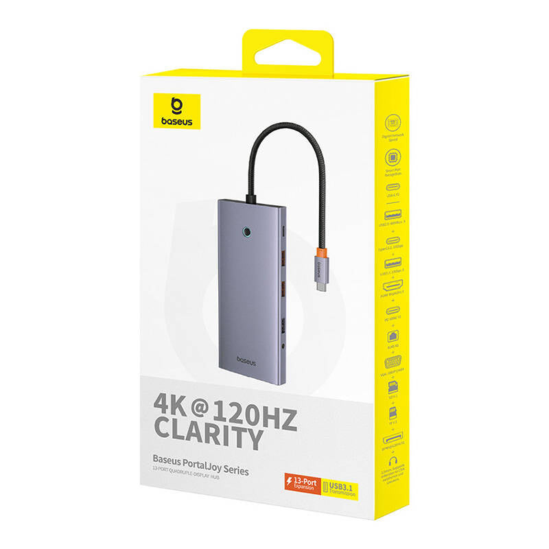 13 Hubin1 Baseus PortalJoy USB-C til HDMI+DP+VGA+C+USB+PD+RJ45+SD/TF+3.5mm (grå)
