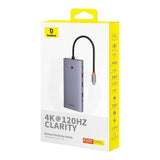13 Hubin1 Baseus PortalJoy USB-C til HDMI+DP+VGA+C+USB+PD+RJ45+SD/TF+3.5mm (grå)