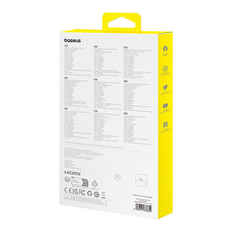 13 Hubin1 Baseus PortalJoy USB-C til HDMI+DP+VGA+C+USB+PD+RJ45+SD/TF+3.5mm (grå)