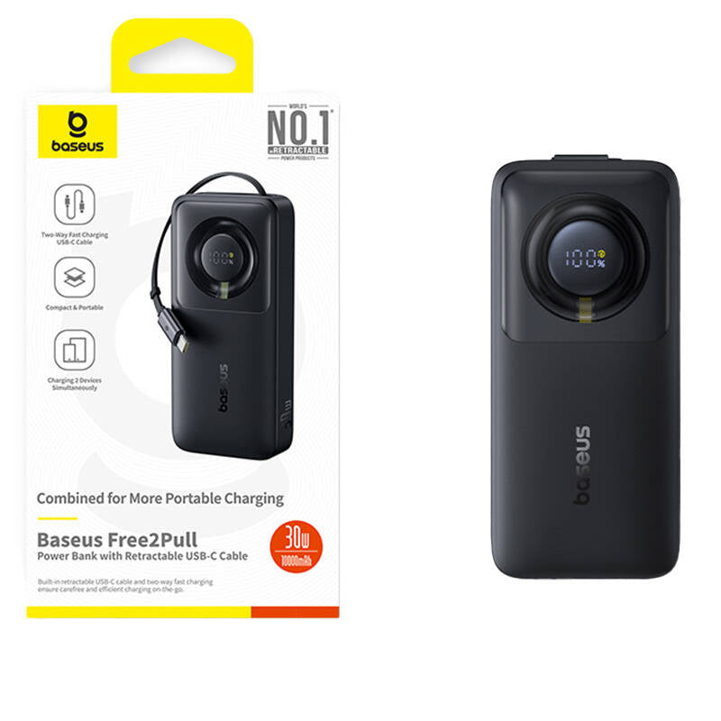 Powerbank Baseus OS Free2Pull 10000mAh 30W + kabel (sort)