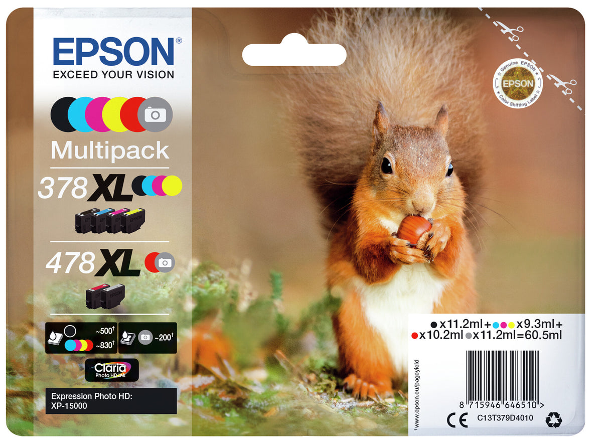 Epson Squirrel 378XL/478XL egern Claria Photo HD multipakke 6-farve blæk