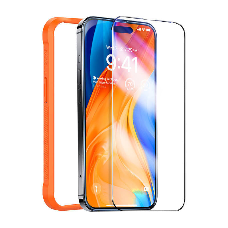 Hærdet glas til iPhone 15 Torras Install Master
