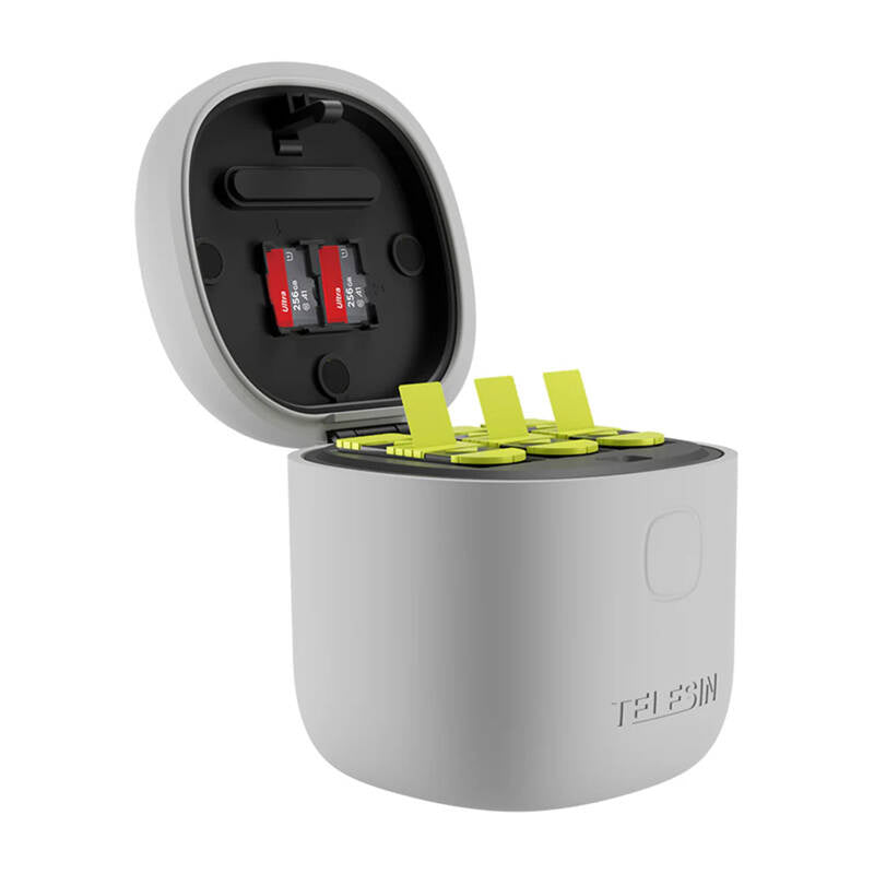 Telesin Allin kasse tredobbelt oplader + 3 batterier til GoPro Hero 12 / 11 / 10 / 9 (gul)