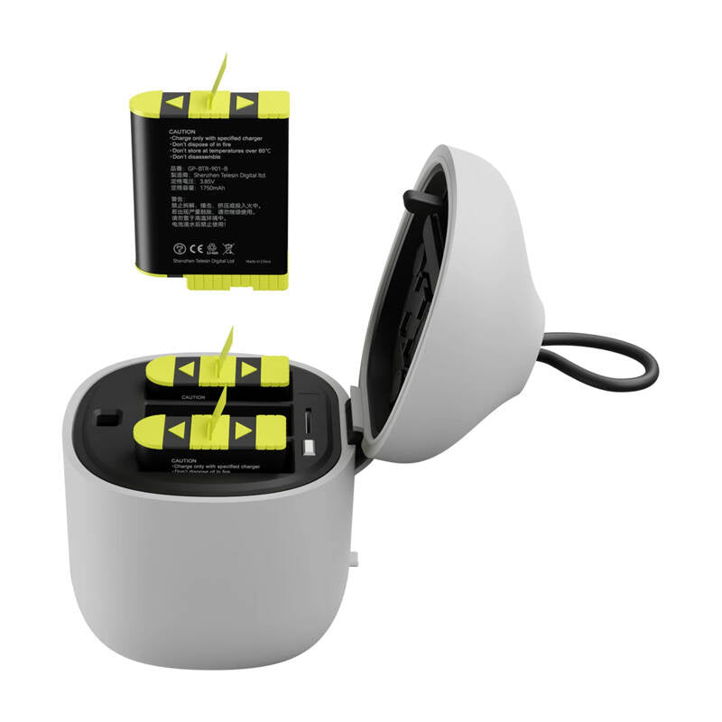 Telesin Allin kasse tredobbelt oplader + 3 batterier til GoPro Hero 12 / 11 / 10 / 9 (gul)