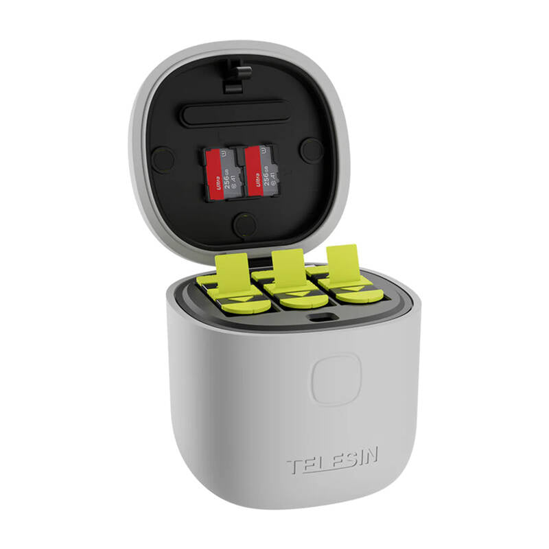 Telesin Allin kasse tredobbelt oplader + 3 batterier til GoPro Hero 12 / 11 / 10 / 9 (gul)