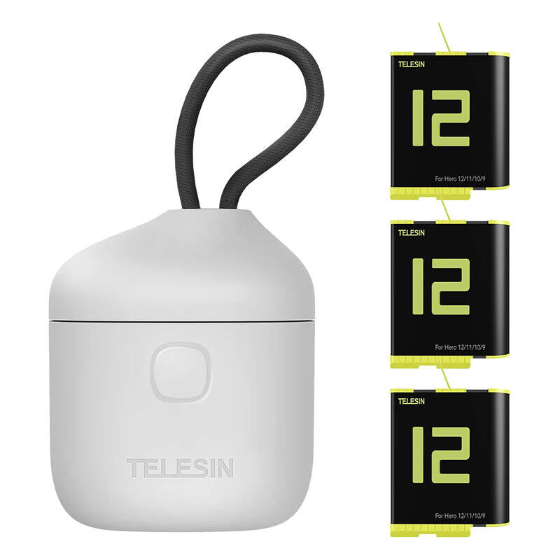 Telesin Allin kasse tredobbelt oplader + 3 batterier til GoPro Hero 12 / 11 / 10 / 9 (gul)