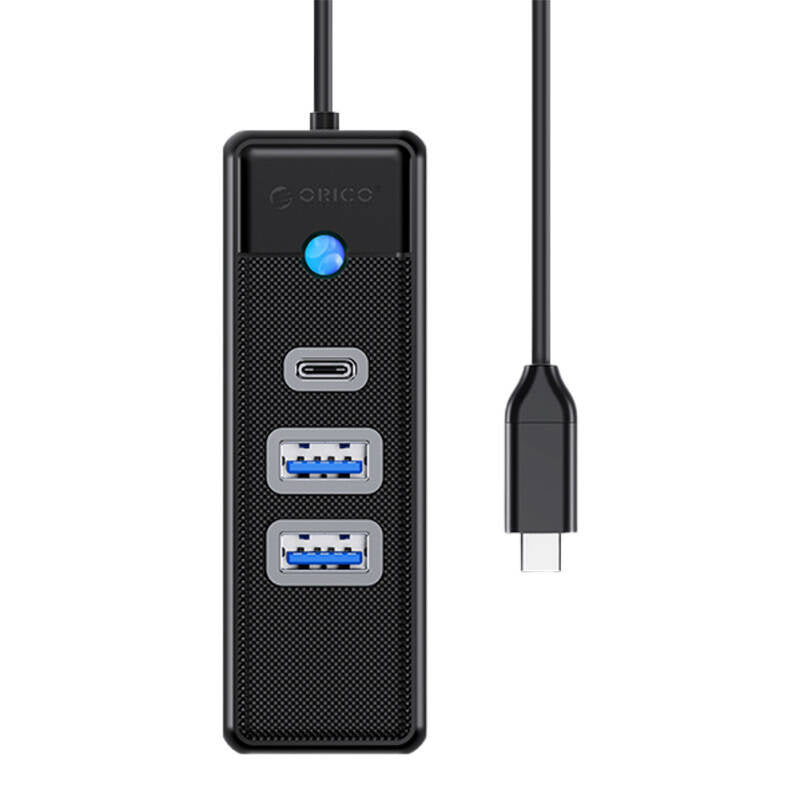 Orico Hub USB-C til 2x USB 3.0 + USB-C, 5 Gbps, 0.15m (Sort)