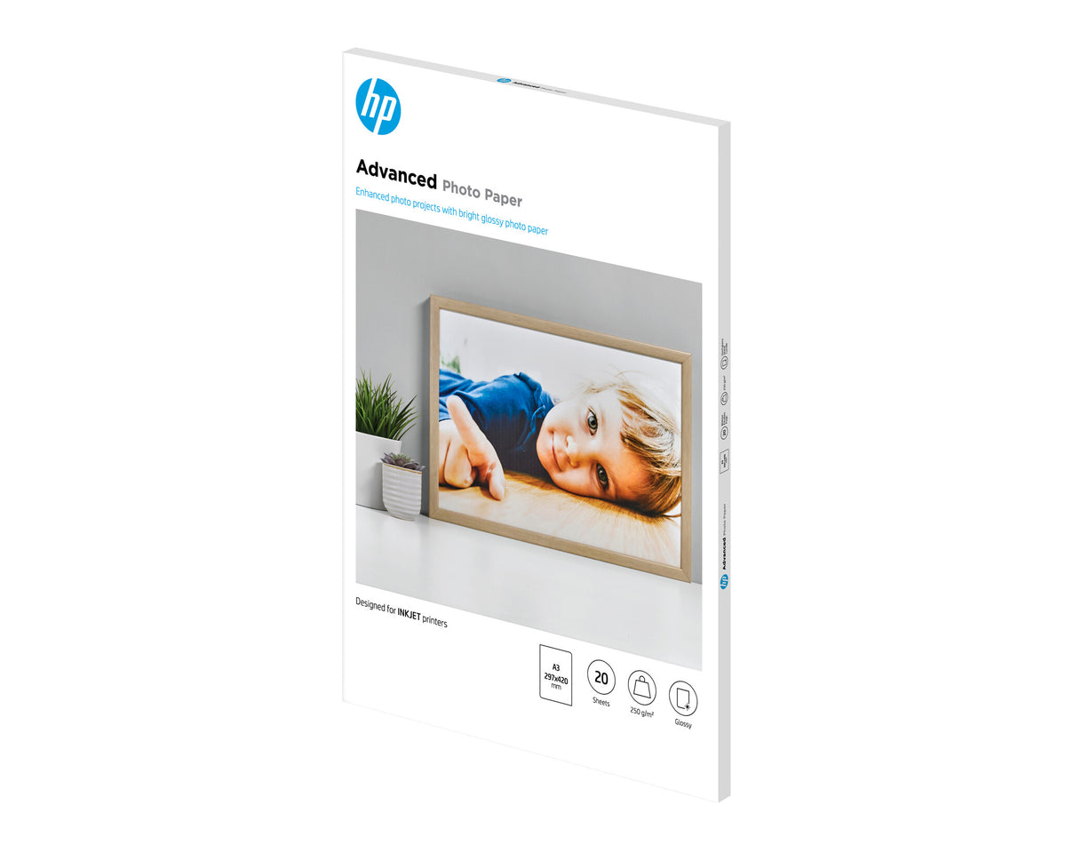 HP Advanced-fotopapir, blankt, 250 g/m2, A3 (297 x 420 mm), 20 ark