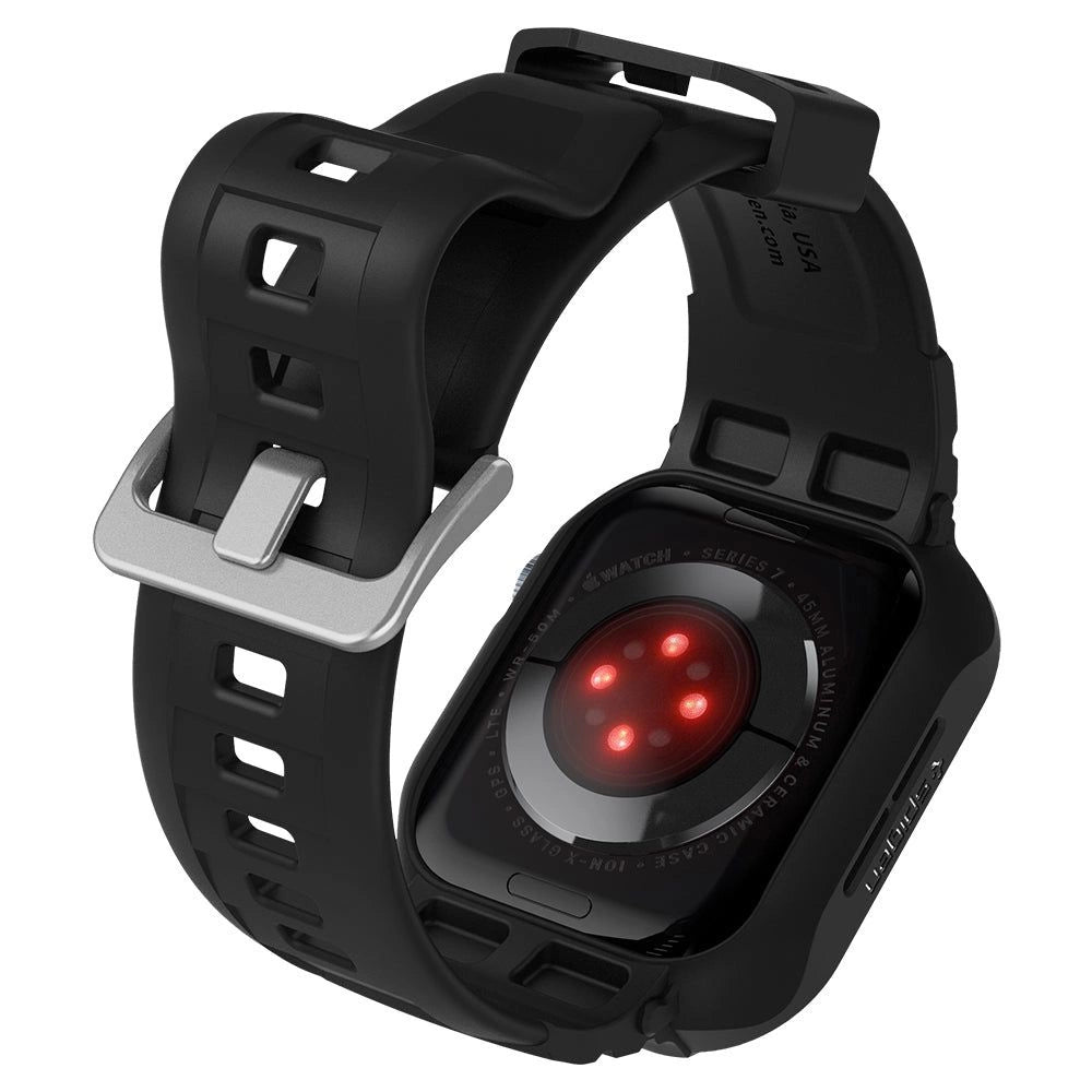 Spigen Rugged Armor Pro Case med rem til Apple Watch 4 / 5 / 6 / 7 / 8 / SE (44/45 mm) - sort